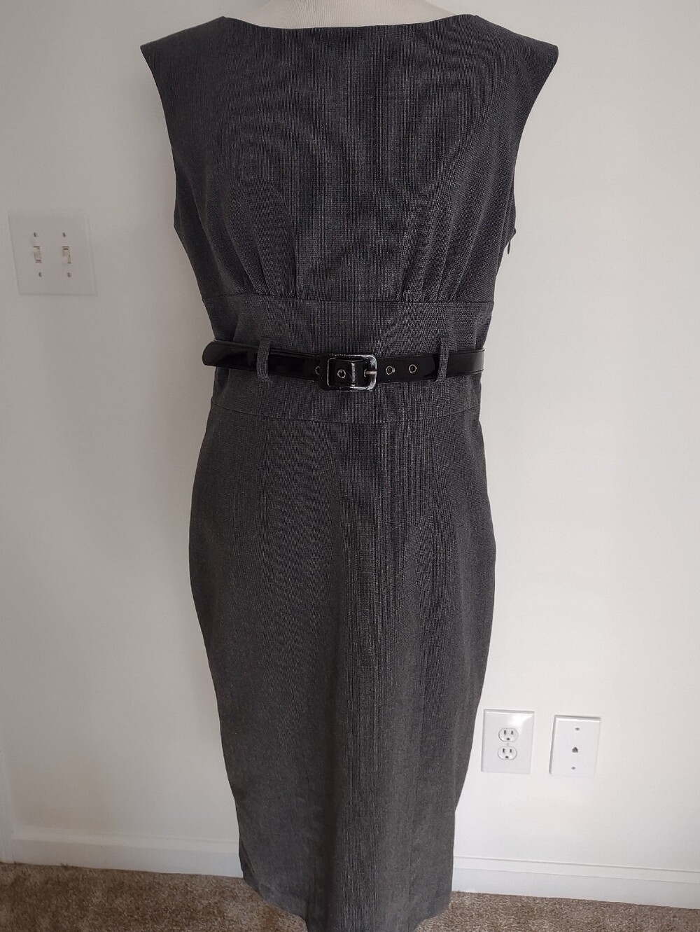 Grace Elements Charcoal Midi Sheath Dress with Black Belt
